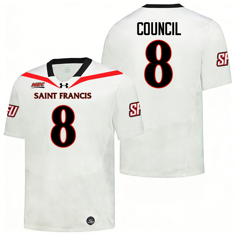 Saint Francis Red Flash #8 Kendric Council College Football Jerseys,Uniforms Stitched-White